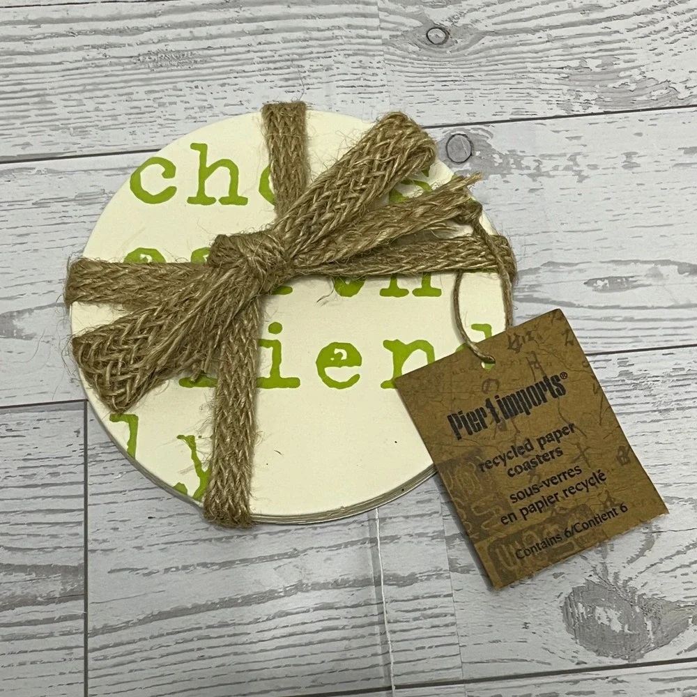 Pier 1 Imports Recycled Paper Coasters Set of 6 Green Eco Minded 2273417